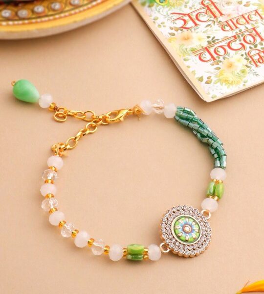 Artificial Stones Studded & Beaded Floral Wraparound Rakhi